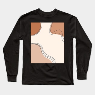 Brown and Beige Neutral Color Geometric Art Shapes and Lines Long Sleeve T-Shirt